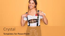  Presentation with blue eyes - PPT theme with young-beautiful-blonde-german-woman background and a yellow colored foreground