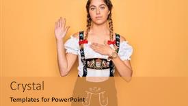  Presentation with hand palm - PPT layouts enhanced with young-beautiful-blonde-german-woman background and a yellow colored foreground