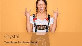  Presentation with traditional music - Colorful presentation design enhanced with young-beautiful-blonde-german-woman backdrop and a yellow colored foreground