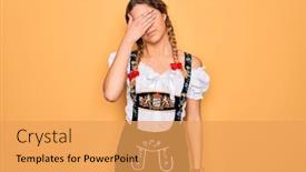  Presentation with sad woman - Slide set having young-beautiful-blonde-german-woman background and a yellow colored foreground