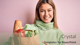  Presentation with paper bag - Amazing PPT theme having young-beautiful-blonde-girl-holding backdrop and a mint green colored foreground