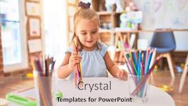  Presentation with kindergarten - PPT theme with young-beautiful-blonde-girl-kid background and a coral colored foreground