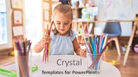  Presentation with kindergarten - Cool new PPT layouts with young-beautiful-blonde-girl-kid backdrop and a coral colored foreground