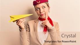  Presentation with plane - Colorful PPT theme enhanced with young-beautiful-blonde-girl-wearing backdrop and a coral colored foreground