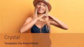  Presentation with heart love - Colorful slide set enhanced with young-beautiful-blonde-girl-wearing backdrop and a gold colored foreground