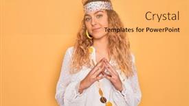  Presentation with hippie - Audience pleasing presentation theme consisting of young-beautiful-blonde-hippie-woman backdrop and a yellow colored foreground