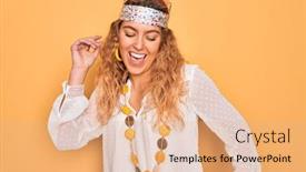  Presentation with hippie - Beautiful slide set featuring young-beautiful-blonde-hippie-woman backdrop and a coral colored foreground