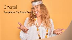  Presentation with acceptance - Presentation design enhanced with young-beautiful-blonde-hippie-woman background and a yellow colored foreground