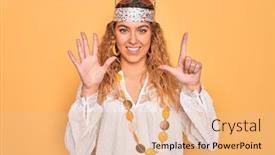  Presentation with hippie - Colorful presentation theme enhanced with young-beautiful-blonde-hippie-woman backdrop and a lemonade colored foreground