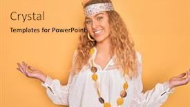  Presentation with hippie - Presentation design featuring young-beautiful-blonde-hippie-woman background and a yellow colored foreground