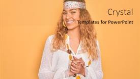  Presentation with hippie - Beautiful PPT theme featuring young-beautiful-blonde-hippie-woman backdrop and a yellow colored foreground