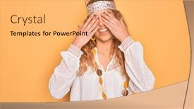  Presentation with hippie - Slide set having young-beautiful-blonde-hippie-woman background and a yellow colored foreground