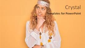  Presentation with hippie - PPT theme enhanced with young-beautiful-blonde-hippie-woman background and a yellow colored foreground