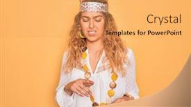  Presentation with hippie - Presentation featuring young-beautiful-blonde-hippie-woman background and a yellow colored foreground