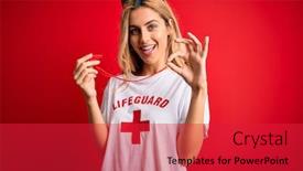  Presentation with lifeguard - Cool new presentation with young-beautiful-blonde-lifeguard-woman backdrop and a red colored foreground