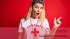  Presentation with lifeguard - Beautiful theme featuring young-beautiful-blonde-lifeguard-woman backdrop and a red colored foreground