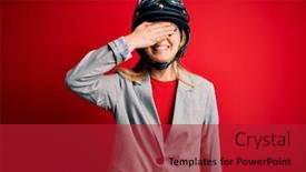  Presentation with motorcycle - Cool new PPT layouts with young-beautiful-blonde-motorcyclist-woman backdrop and a crimson colored foreground