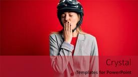  Presentation with sleepiness - Colorful PPT theme enhanced with young-beautiful-blonde-motorcyclist-woman backdrop and a crimson colored foreground