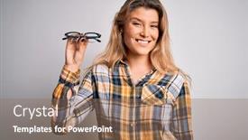  Presentation with optical - Amazing presentation theme having young-beautiful-blonde-optical-woman backdrop and a coral colored foreground