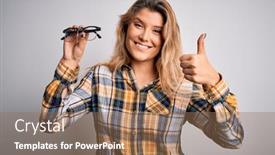  Presentation with optical - Slide set enhanced with young-beautiful-blonde-optical-woman background and a coral colored foreground