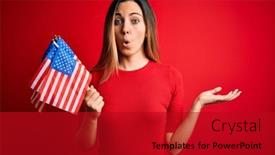  Presentation with patriotic - PPT theme having young-beautiful-blonde-patriotic-woman background and a crimson colored foreground