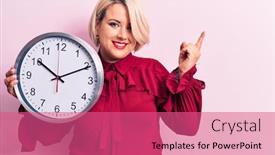 Presentation with clock countdown - Presentation theme enhanced with young-beautiful-blonde-plus-size background and a coral colored foreground