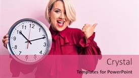  Presentation with clock countdown - Amazing presentation design having young-beautiful-blonde-plus-size backdrop and a coral colored foreground
