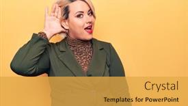  Presentation with listening woman - Cool new slide set with young-beautiful-blonde-plus-size backdrop and a yellow colored foreground