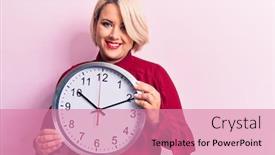  Presentation with clock countdown - PPT theme featuring young-beautiful-blonde-plus-size background and a coral colored foreground