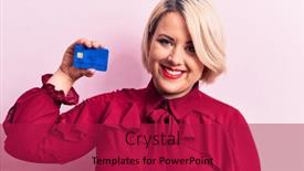  Presentation with credit card - PPT theme having young-beautiful-blonde-plus-size background and a crimson colored foreground