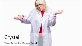  Presentation with professional - Slide deck with young beautiful blonde professional woman background and a  colored foreground