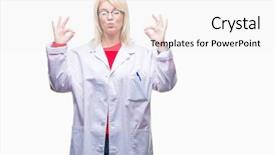  Presentation with art close up of professional - PPT theme having young beautiful blonde professional woman background and a white colored foreground