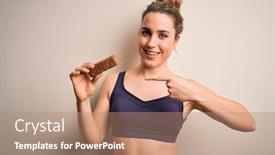  Presentation with protein bar - Presentation design with young-beautiful-blonde-sportswoman-wearing background and a coral colored foreground