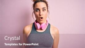  Presentation with sportswear - Audience pleasing PPT theme consisting of young-beautiful-blonde-sportswoman-wearing backdrop and a coral colored foreground