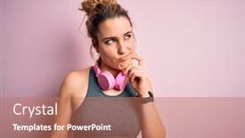  Presentation with music headphones - Slides consisting of young-beautiful-blonde-sportswoman-wearing background and a coral colored foreground