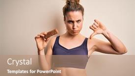  Presentation with protein bar - Slide set having young-beautiful-blonde-sportswoman-wearing background and a coral colored foreground