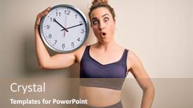  Presentation with clock face - Colorful presentation theme enhanced with young-beautiful-blonde-sportswoman-wearing backdrop and a coral colored foreground