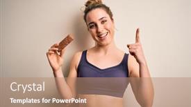  Presentation with protein bar - Presentation theme with young-beautiful-blonde-sportswoman-wearing background and a coral colored foreground
