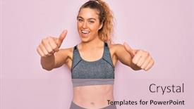  Presentation with blue eyes - Beautiful PPT theme featuring young-beautiful-blonde-sportswoman backdrop and a lemonade colored foreground