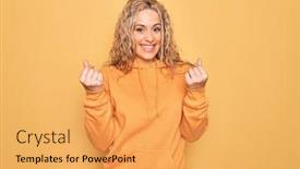  Presentation with salary - Beautiful theme featuring young-beautiful-blonde-sporty-woman backdrop and a yellow colored foreground