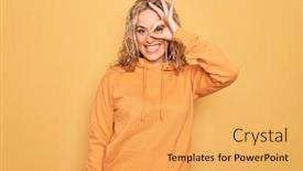  Presentation with sporty - Audience pleasing slide set consisting of young-beautiful-blonde-sporty-woman backdrop and a yellow colored foreground