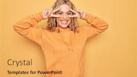  Presentation with sporty - Presentation having young-beautiful-blonde-sporty-woman background and a yellow colored foreground
