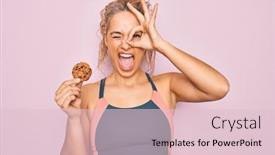  Presentation with woman sport - Slide set with young-beautiful-blonde-sporty-woman background and a lemonade colored foreground