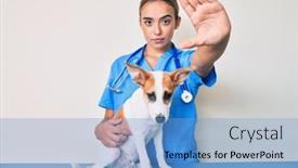  Presentation with defense - Audience pleasing slide deck consisting of young-beautiful-blonde-veterinarian-woman backdrop and a teal colored foreground