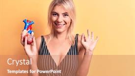  Presentation with heart health - Audience pleasing presentation design consisting of young-beautiful-blonde-woman-asking backdrop and a coral colored foreground