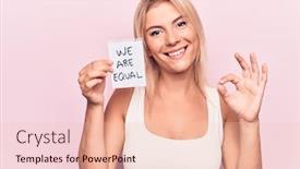  Presentation with equality - Presentation theme enhanced with young-beautiful-blonde-woman-asking background and a lemonade colored foreground