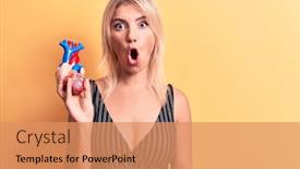  Presentation with arteries - PPT theme with young-beautiful-blonde-woman-asking background and a coral colored foreground