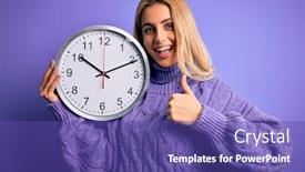  Presentation with clock countdown - Amazing presentation theme having young-beautiful-blonde-woman-doing backdrop and a violet colored foreground