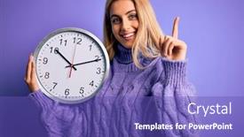  Presentation with clock face - Slides featuring young-beautiful-blonde-woman-doing background and a violet colored foreground