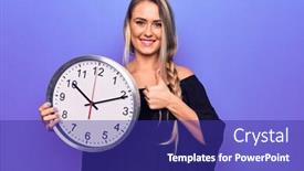  Presentation with clock countdown - Amazing presentation design having young-beautiful-blonde-woman-doing backdrop and a royal blue colored foreground